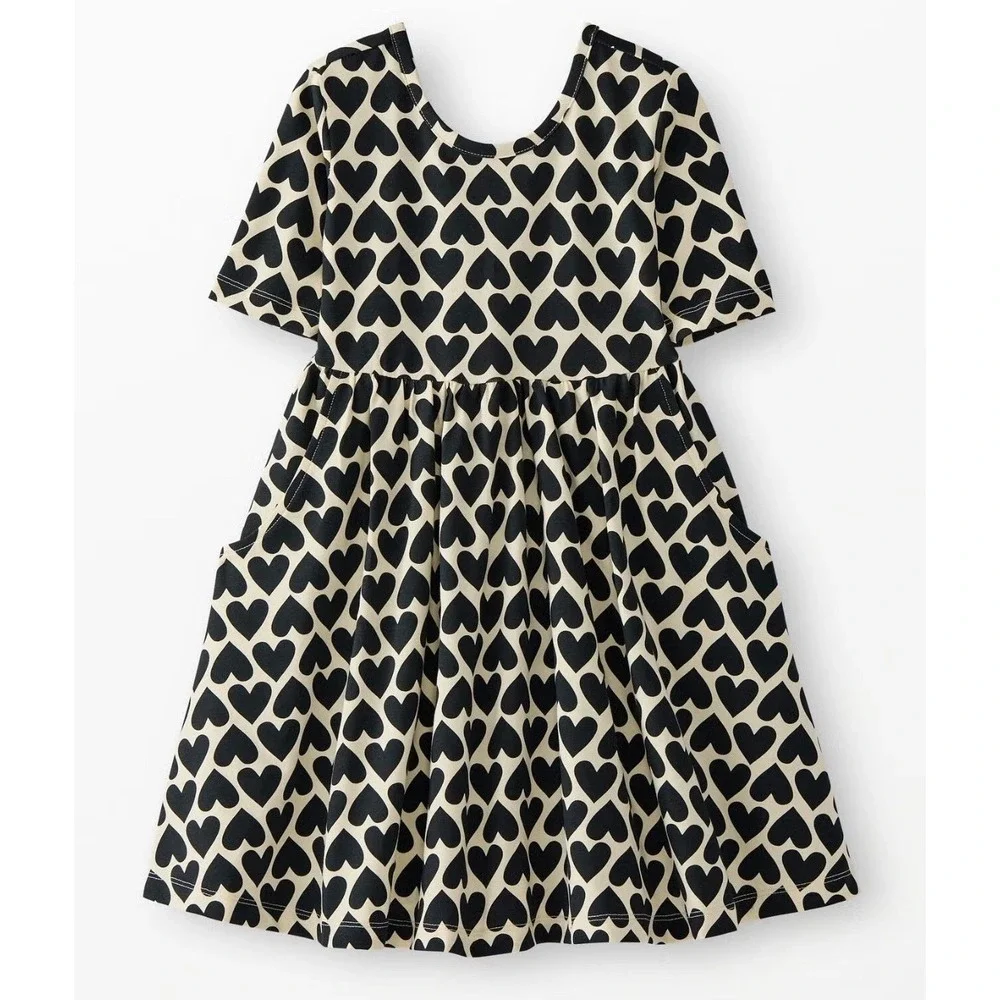 Hanna Andersson Skater Dress Girls Sz 4 Double Pockets Polka Dot Hearts Play